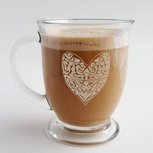 Celtic Heart Etched Glass Coffee Mug, Gift For Mom